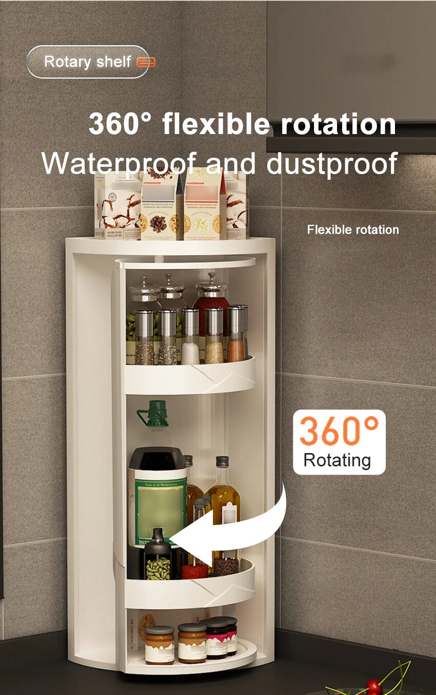 Adjustable Rotating Kitchen Shelf – Multi-Layer Spice Rack & Bottle Organizer for Corner Storage
