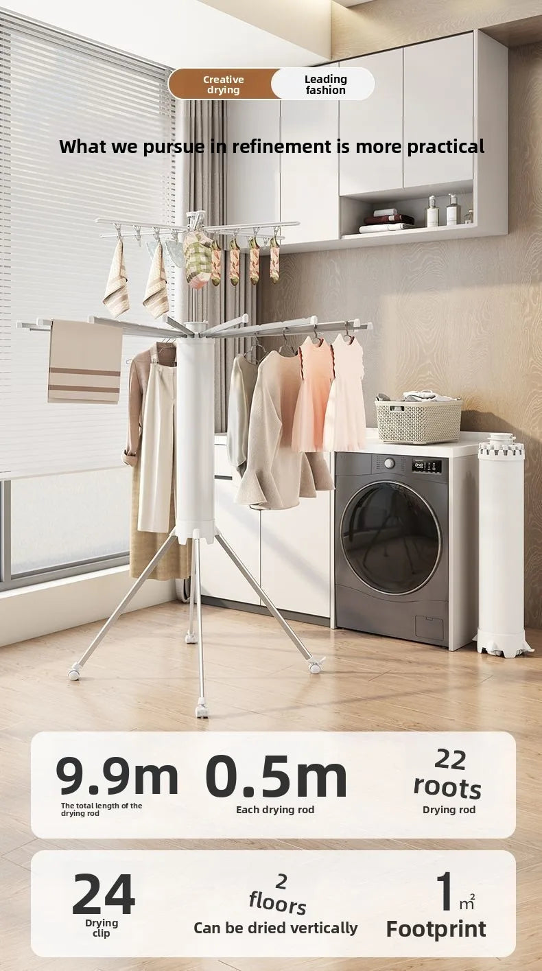 Compact Double-Layer Folding Drying Rack for Floor-to-Ceiling Balcony Use