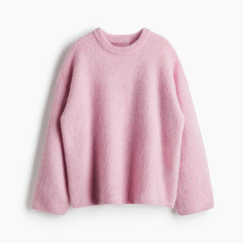 Women's Cozy Mohair Striped Knit Sweater – Warm O-Neck Pullover with Full Sleeves, Autumn 2025 Fashion