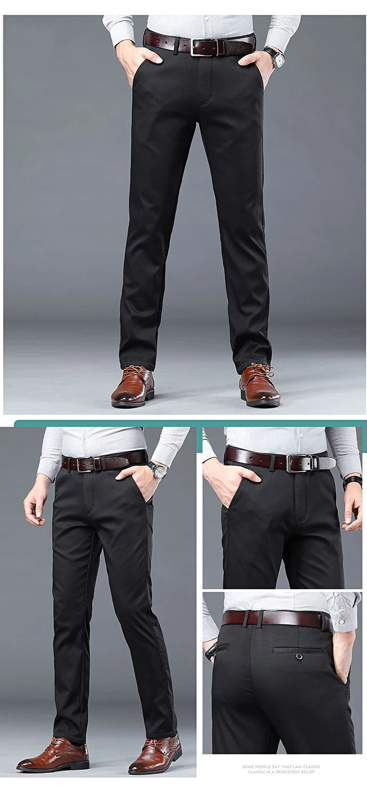Men's Lightweight Summer Slim-Fit Suit Trousers – Business Casual Cotton Pants in Green, Black, and Khaki (Sizes 30–40)