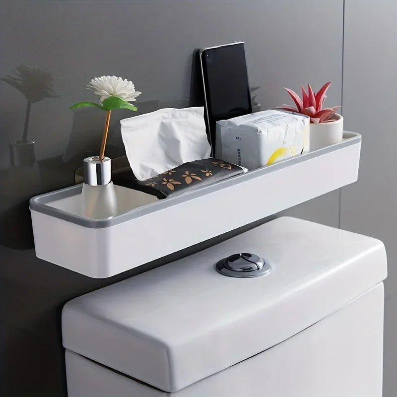 1pc Wall-Mounted Bathroom Storage Cabinet – No-Drill White Organizer Shelf for Above Toilet Use