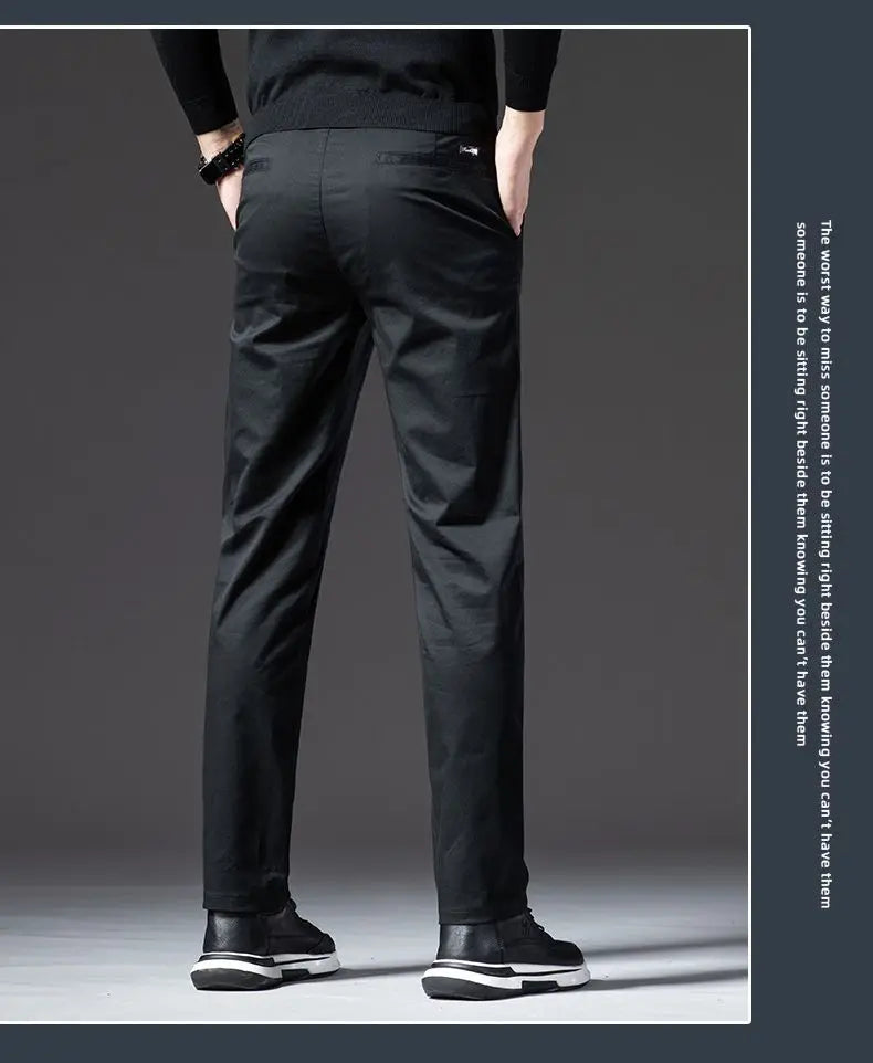 New Fashion Men's Slim Fit Straight Trousers – Comfortable, Breathable, Elastic Casual Long Pants for Everyday Wear