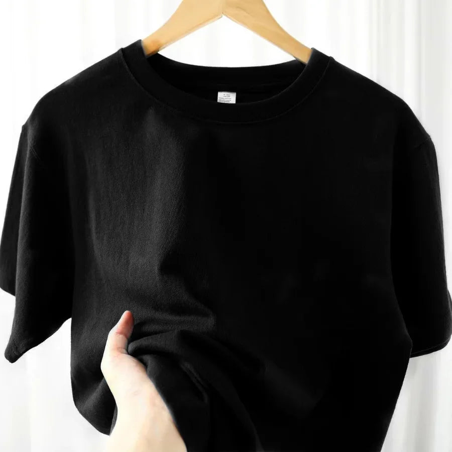 100% Cotton Unisex T-Shirt – Solid Color O-Neck Short Sleeve Tee, Korean Loose Fit (M–4XL)