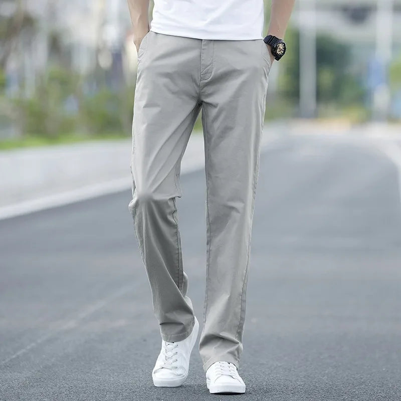 Men's Summer Lightweight Stretch Chino Pants – Loose Fit Cotton Trousers in Khaki, Blue, and Black – Plus Sizes 42 & 44