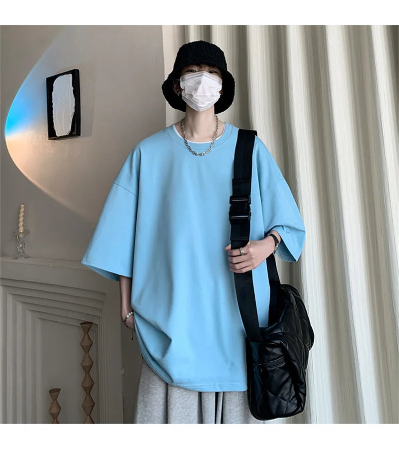 Men’s Oversized White Cotton T-Shirt – Solid Color Summer Casual Fashion Tee, Size up to 5XL
