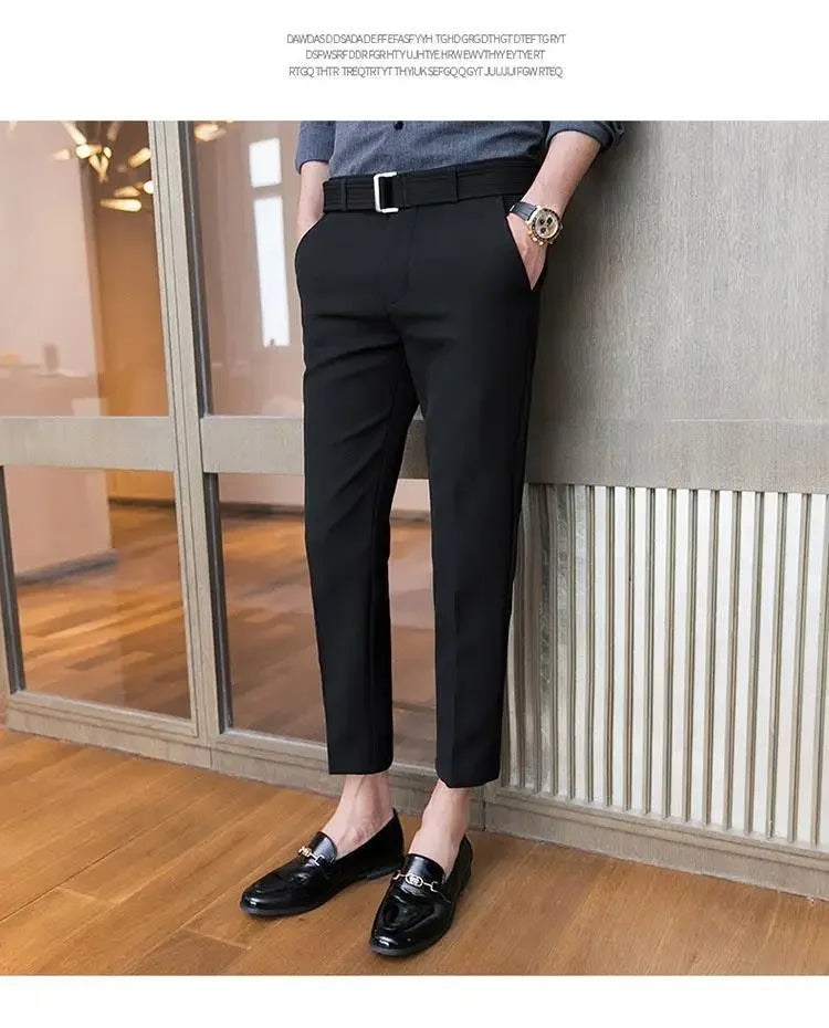 Men’s Korean-Style Slim Fit Summer Suit Pants – Lightweight Ice Silk Trousers, Business Casual Streetwear, Plus Sizes Available