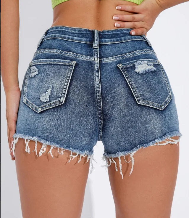 Women's Raw Hem Ripped Denim Shorts – High Waist A-Line Summer Streetwear Hot Pants, Sexy Skinny Retro Casual Style