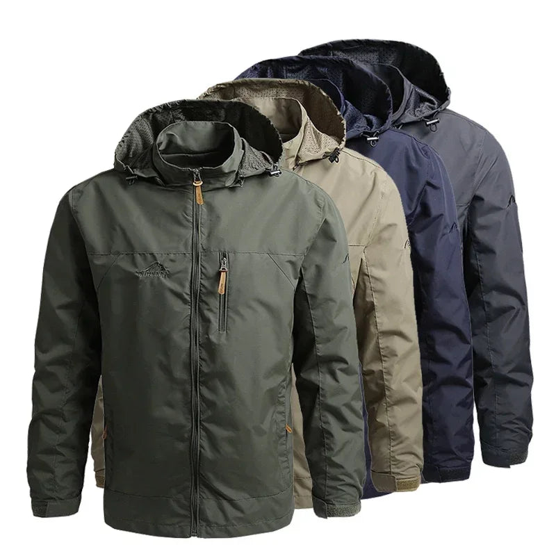 Men's Waterproof Hooded Windbreaker – Casual Outdoor Jacket for Hiking, Camping, and Fishing