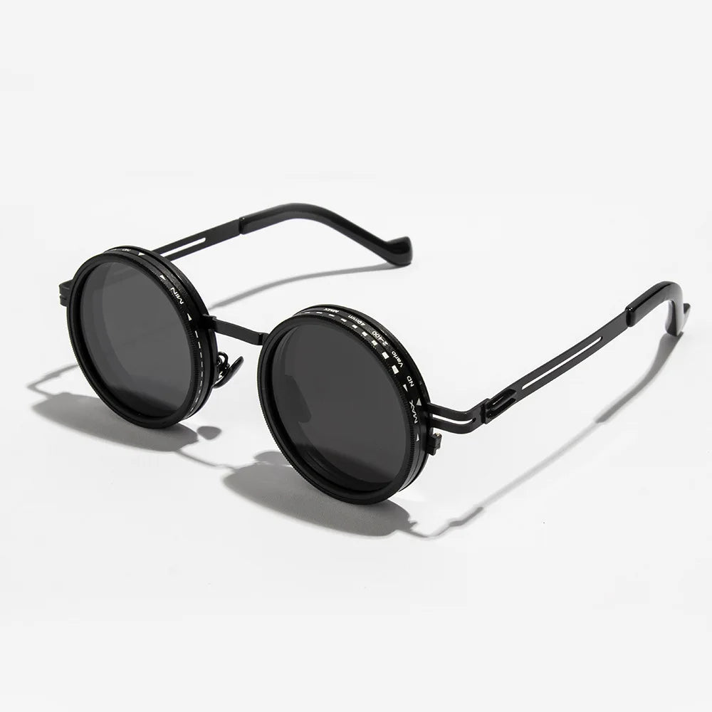 Adjustable Polarized Motorcycle Sunglasses – Round UV400 Punk-Style Eyewear for Men & Women, ND9 Light Dimming Sun Glasses