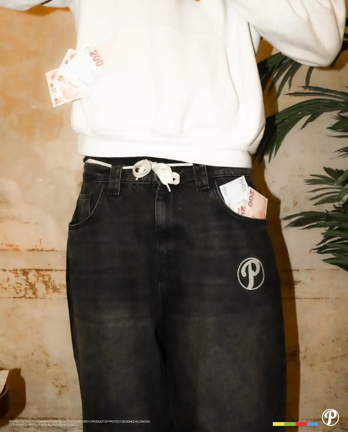 Streetwear PROTECT Embroidered Jeans for Men – Y2K Vintage Blue Baggy, High Waist, Wide Leg Harajuku Hip Hop Pants
