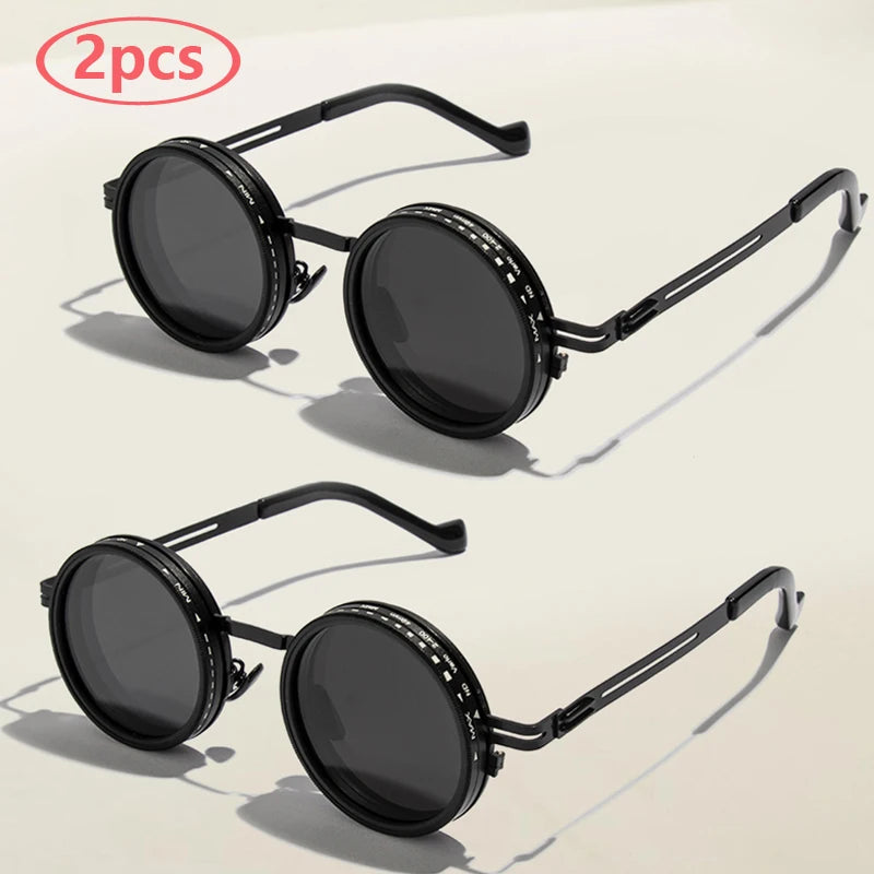Adjustable Polarized Motorcycle Sunglasses – Round UV400 Punk-Style Eyewear for Men & Women, ND9 Light Dimming Sun Glasses