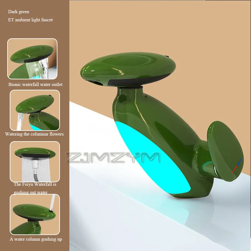 360° Rotating LED Basin Faucet with 4 Water Modes, Pull-Out Spout & Temperature Sensor – Drip-Free Hot & Cold Mixer Tap