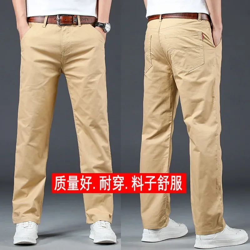 Men's Spring Loose-Fit Cotton Work Trousers – Durable Outdoor Straight-Leg Casual Business Pants 