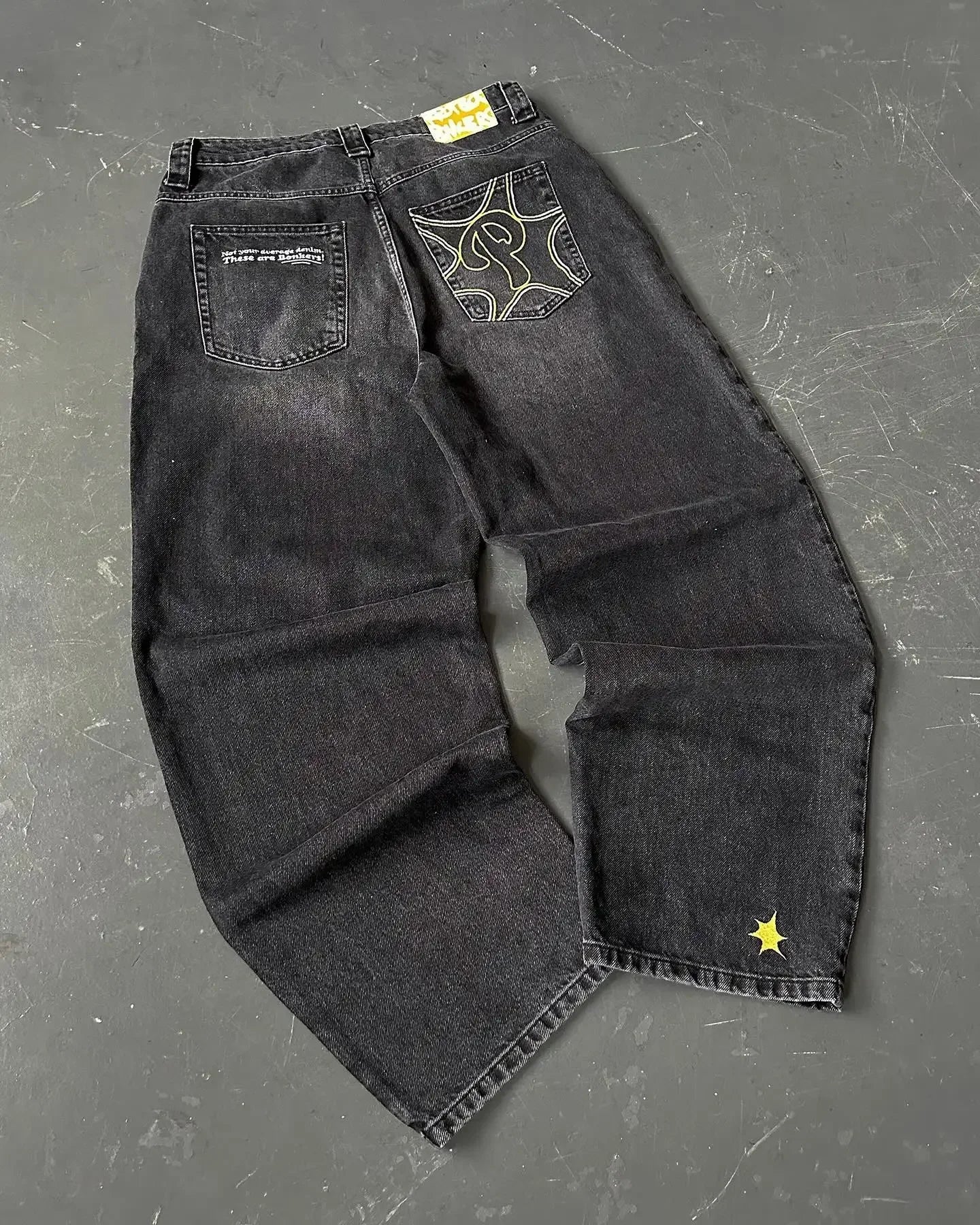 Streetwear PROTECT Embroidered Jeans for Men – Y2K Vintage Blue Baggy, High Waist, Wide Leg Harajuku Hip Hop Pants