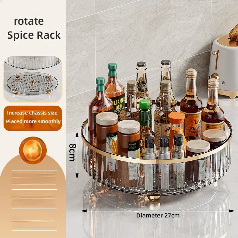 360° Rotatable Non-Slip Storage Rack for Kitchen and Bathroom — Spice, Cosmetic, and Cabinet Organizer Tray
