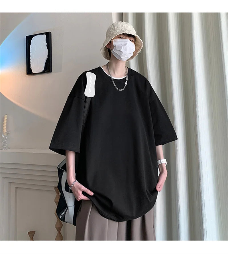 Men’s Oversized White Cotton T-Shirt – Solid Color Summer Casual Fashion Tee, Size up to 5XL