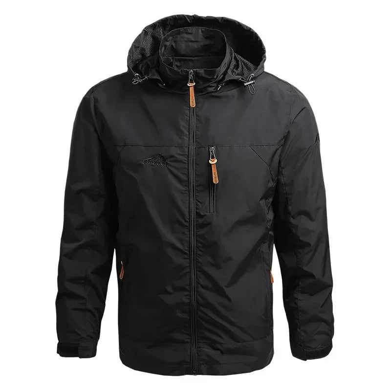 Men's Waterproof Hooded Windbreaker – Casual Outdoor Jacket for Hiking, Camping, and Fishing