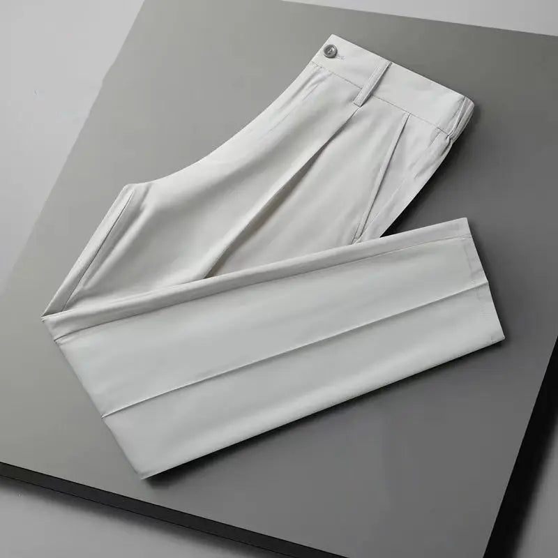 Men’s Korean-Style Slim Fit Summer Suit Pants – Lightweight Ice Silk Trousers, Business Casual Streetwear, Plus Sizes Available