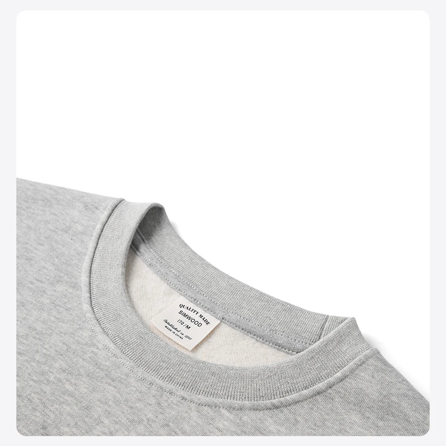 SIMWOOD 2025 Oversized 340gsm Brushed Fleece Sweatshirt – Embroidered Heavy-weight Pullover for Men
