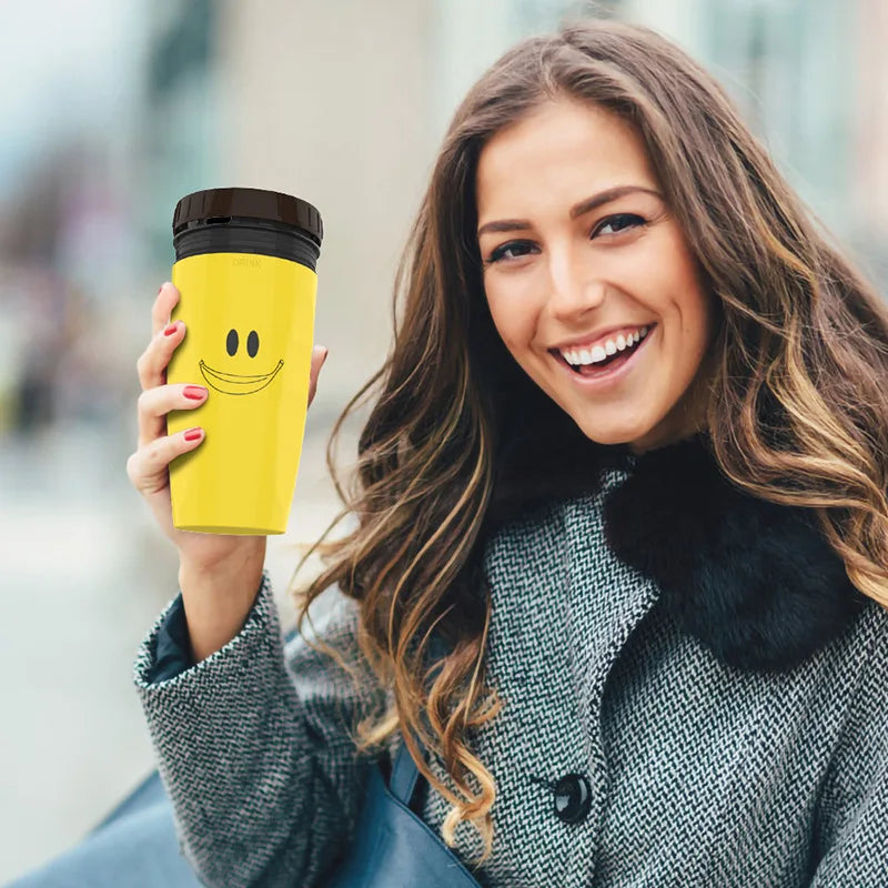 Portable Coffee Cup with Straw, Innovative Twist-On Lid Thermos Mug, Drinking Cup with Straw for Juice, Coffee, and Water, BPA-Free
