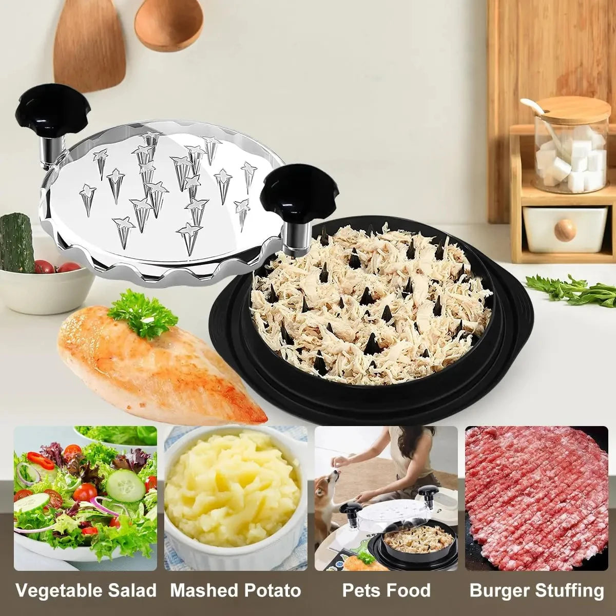 Chicken Shredding Tool with Lid – Meat Breast Shredder and Mincing Grinder for Chicken, Pork, and Beef