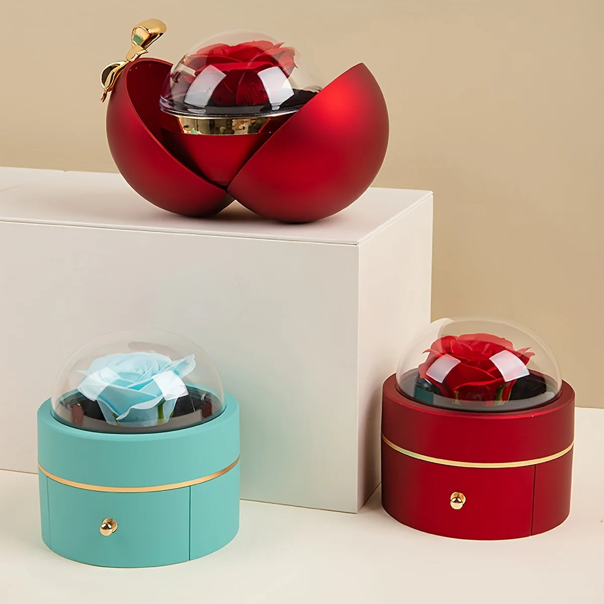 Romantic Rose-Shaped Velvet Jewelry Gift Box – Round Ring & Necklace Packaging for Valentine's Day, Christmas, or Proposals