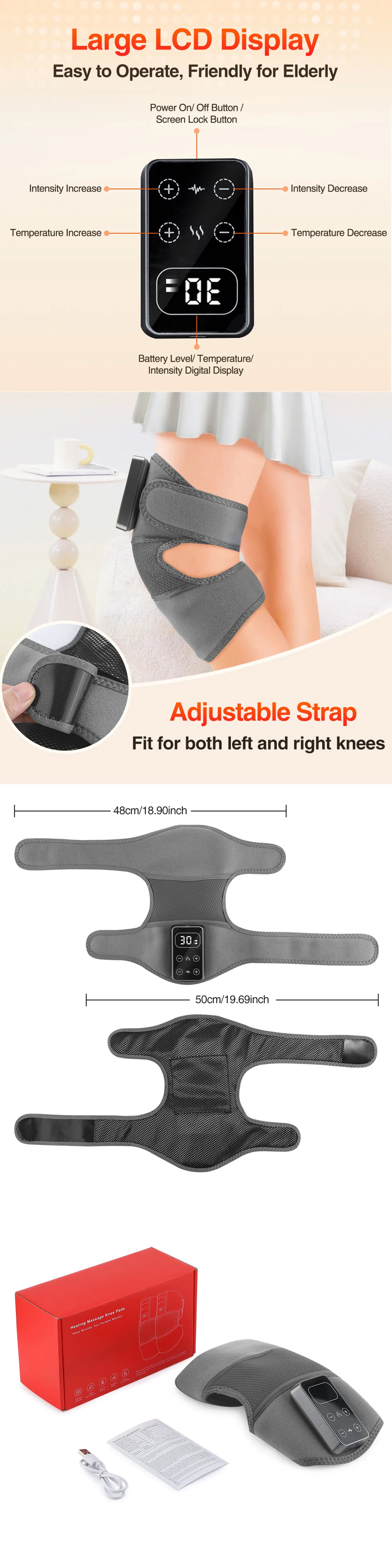 3-in-1 Electric Heated Knee Massager Pad with Vibration – Hot Compress for Shoulder, Elbow & Joint Muscle Relief