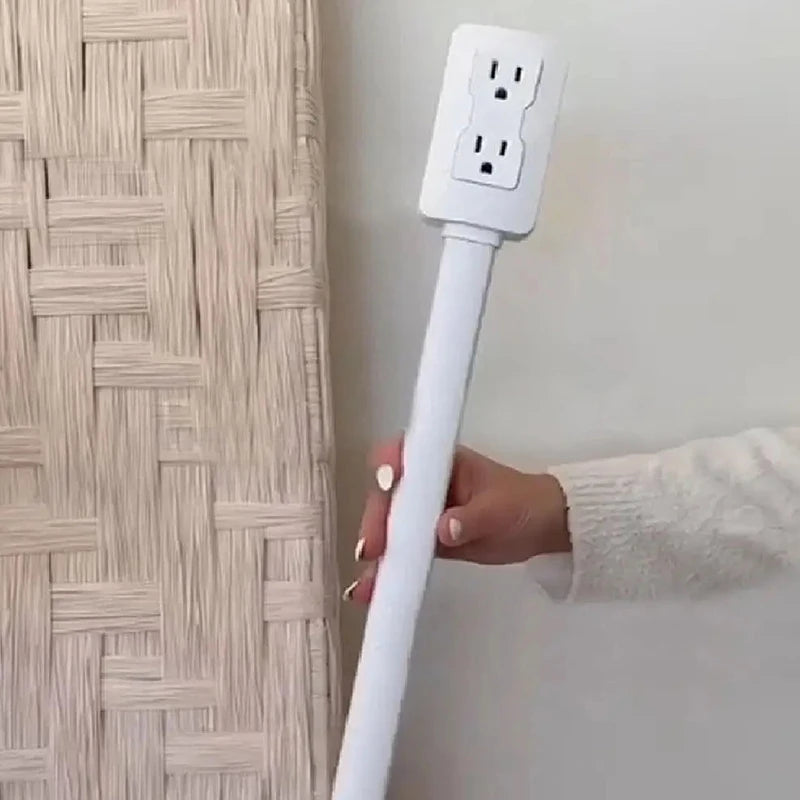 New 1-Piece Power Socket Extender with 2 Outlets, 180° Rotatable and Stretchable Length, Punch-Free Power Strip Extension Cord