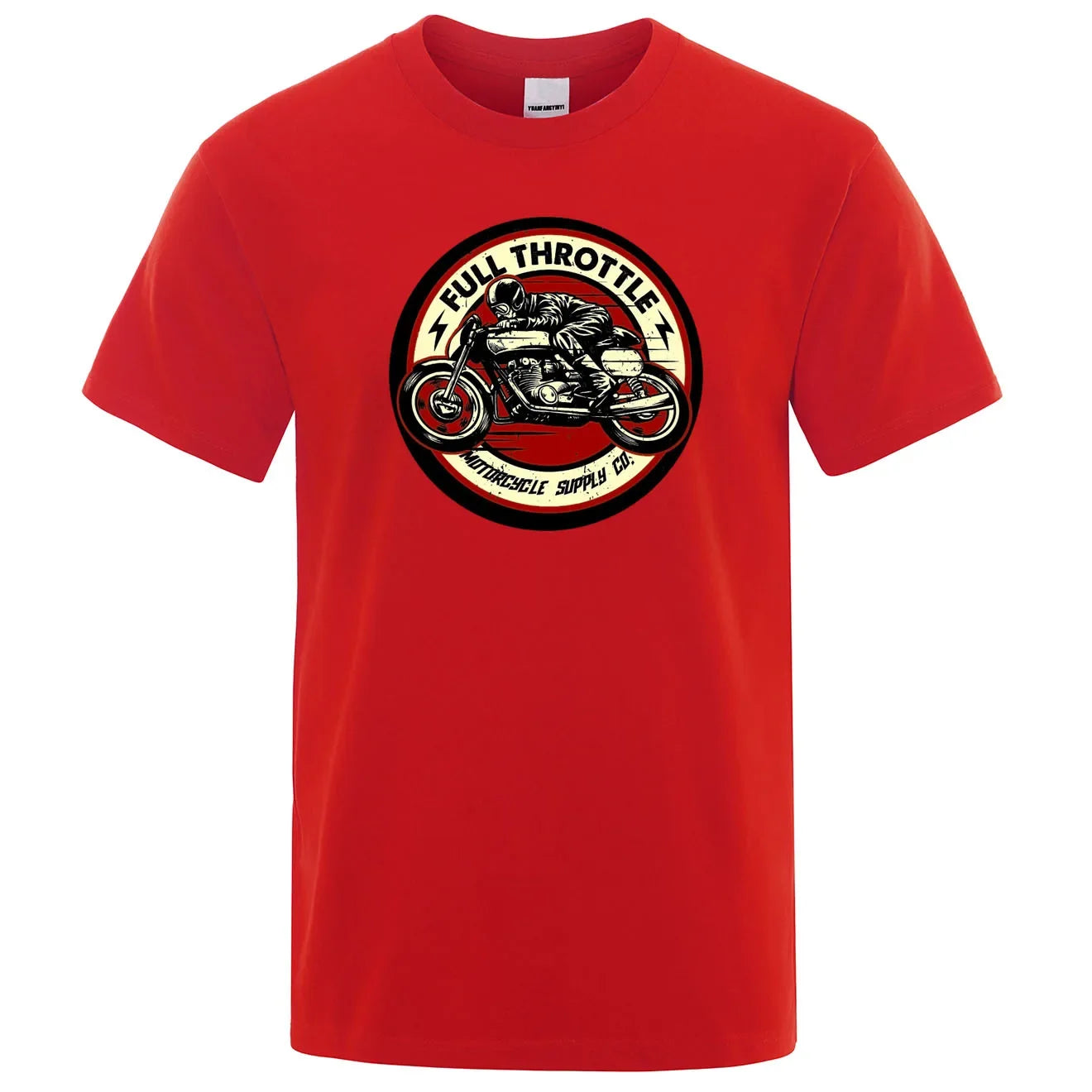 Full Throttle Motorcycle Graphic T-Shirt – Rockabilly Biker Style Cotton Tee for Men, Casual Loose Fit Summer Top