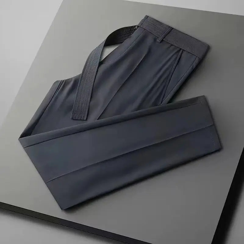 Men’s Korean-Style Slim Fit Summer Suit Pants – Lightweight Ice Silk Trousers, Business Casual Streetwear, Plus Sizes Available