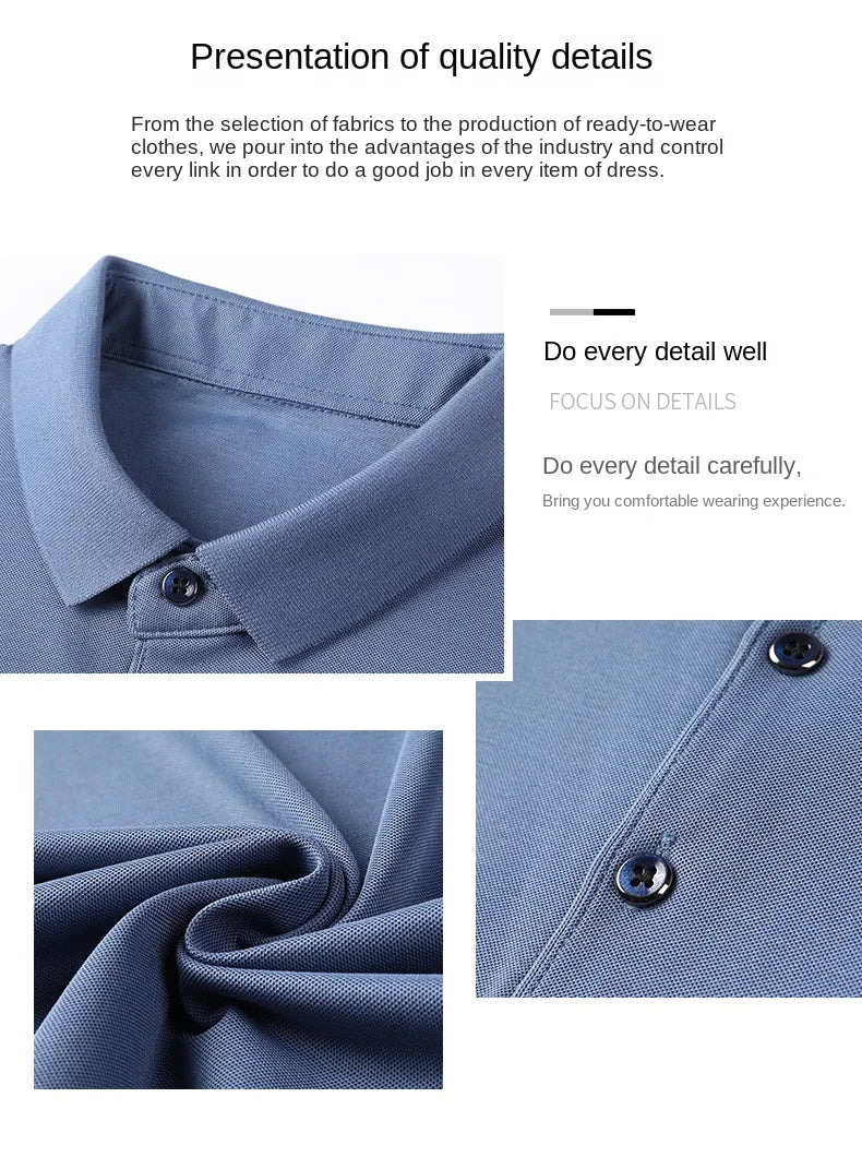 Premium Men's Polo Shirt – Luxury Summer Short Sleeve Casual Top Made with 4.7% Mulberry Silk – Plain Design, Elegant and Stylish 