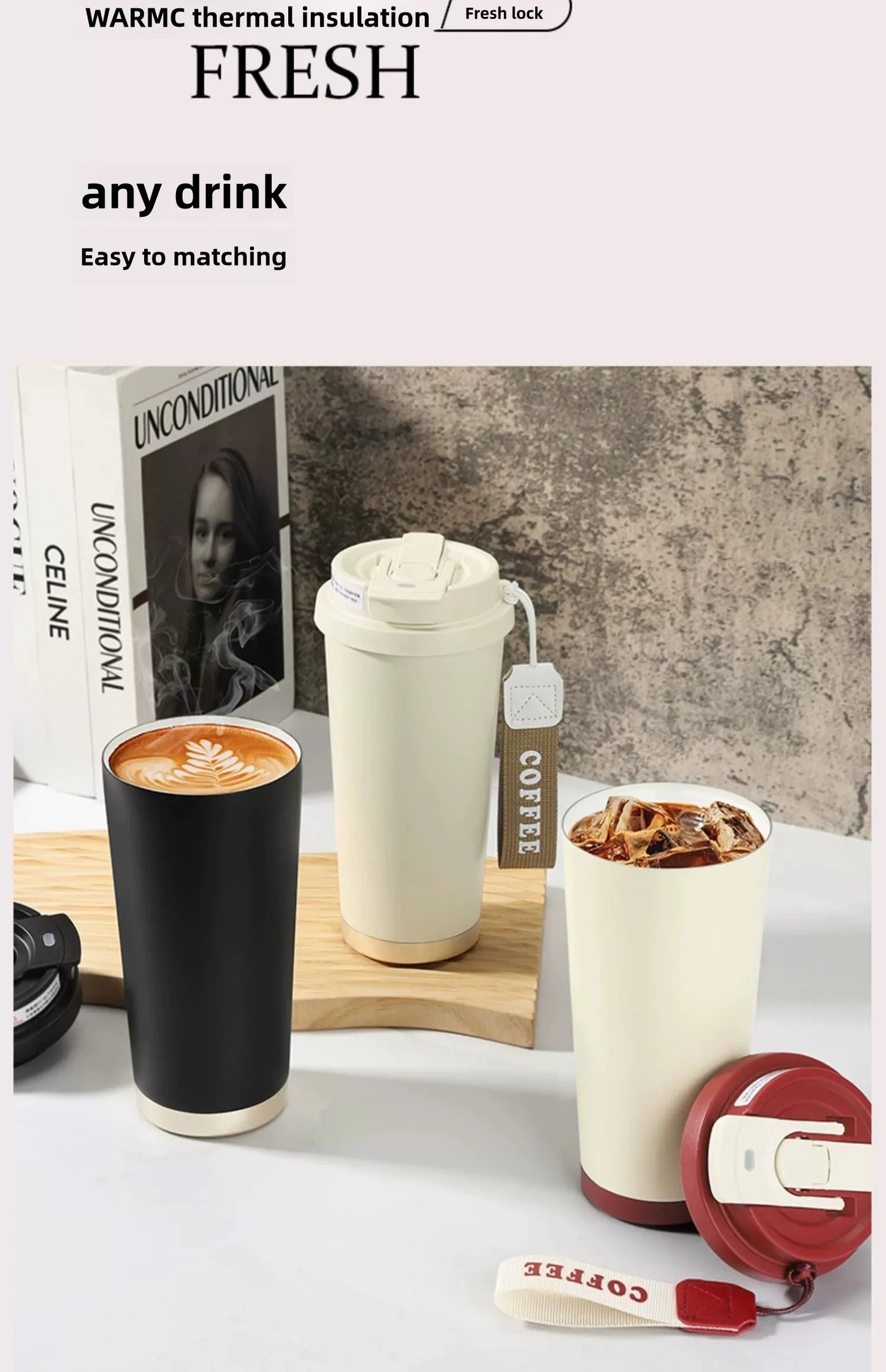 530ml Travel Coffee Mug – Reusable with Seal Lid, Stainless Steel & Ceramic Liner, Perfect for On-the-Go Coffee