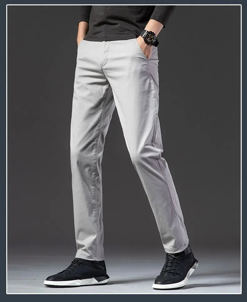 New Fashion Men's Slim Fit Straight Trousers – Comfortable, Breathable, Elastic Casual Long Pants for Everyday Wear