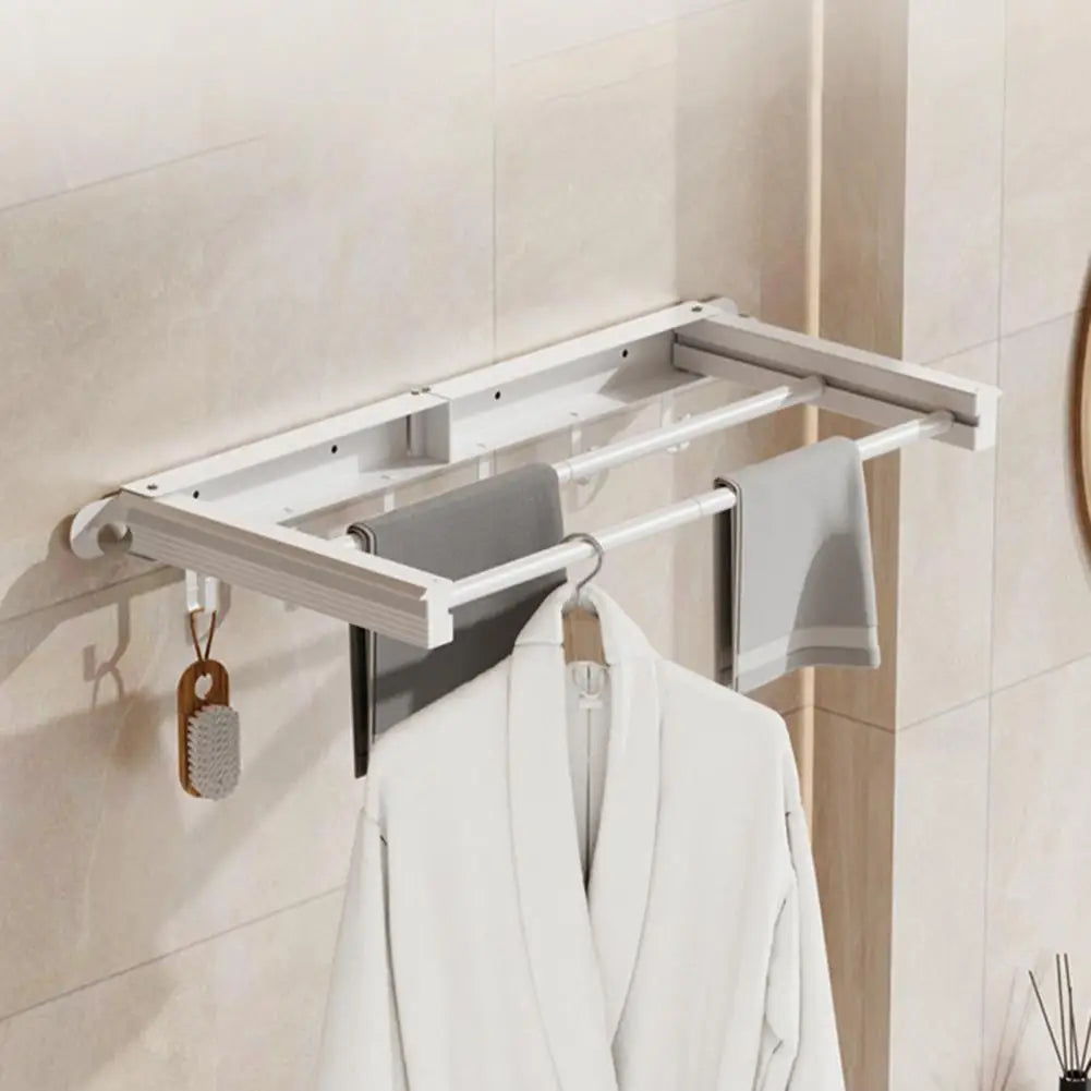 Portable Retractable Drying Rack with Suction Cups — No Drilling Needed, Aluminum Alloy, Wall-Mounted, Foldable Laundry Hanger for Home and Travel