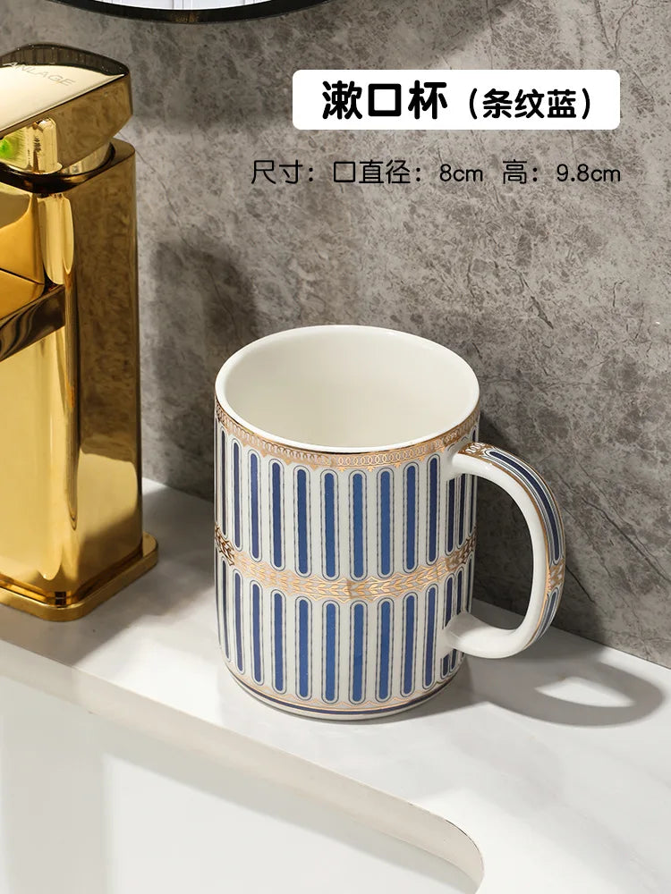 Luxury Ceramic Soap Dish with Irregular Stripes and Perforated Drainage – Household Bathroom Accessory with Washstand Gargle Cup