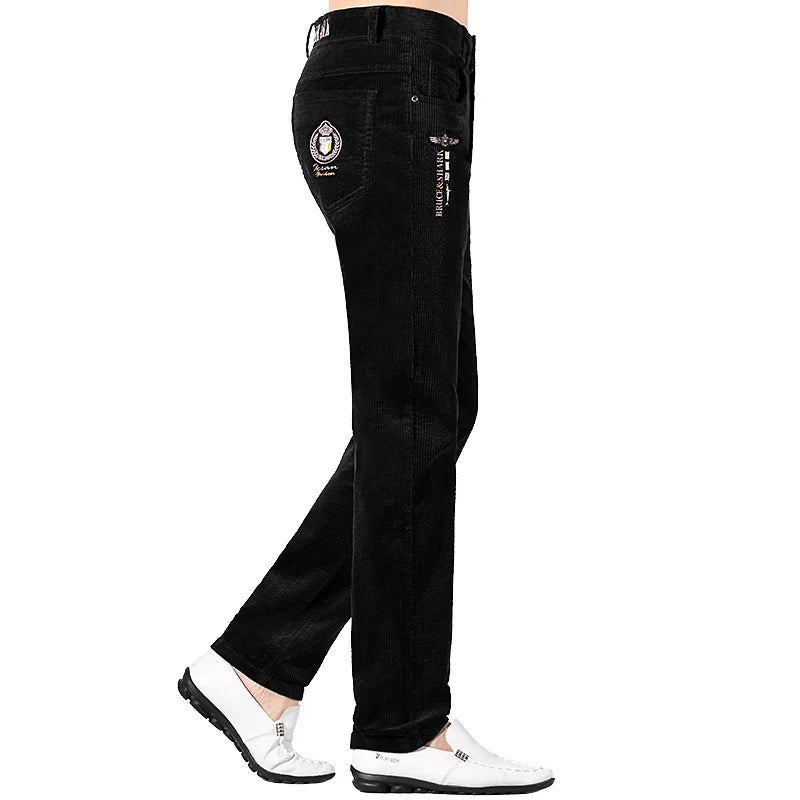 Men’s New Winter Stretch Corduroy Pants by Bruce & Shark – Thickened Cotton Casual Trousers, Loose Fit, Mid-Rise, Fashionable, Available up to Size 40