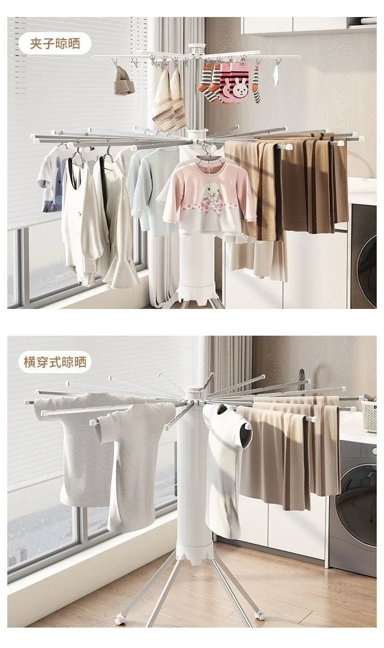 Compact Double-Layer Folding Drying Rack for Floor-to-Ceiling Balcony Use