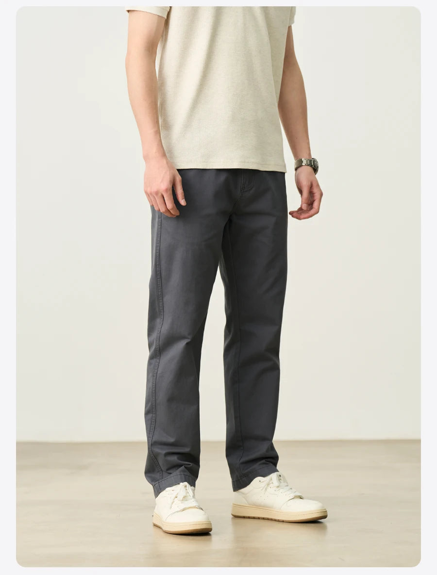 SIMWOOD Men’s Straight-Leg Chino Pants – 2025 Autumn Collection, 320gsm Washed Fabric, Plus Sizes Available