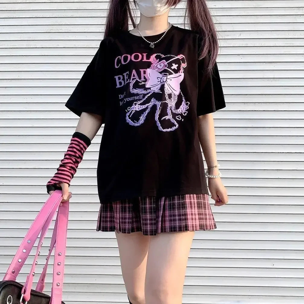 Women's Gothic Harajuku Loose T-Shirt – Aesthetic Dark Grunge Y2K Streetwear Top
