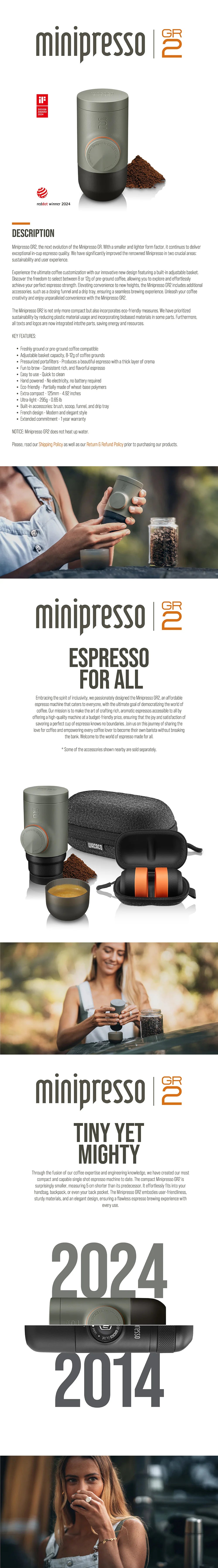 WACACO Minipresso GR2 Portable Espresso Maker – Outdoor Travel Coffee Machine Compatible with Ground Coffee – Ideal for Camping & Gifts