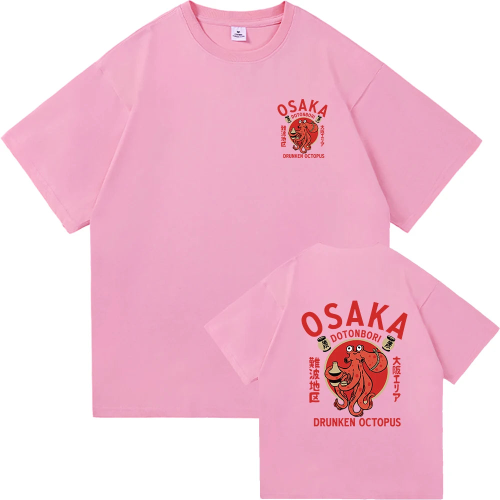 Osaka Dotonbori Drunk Octopus Graphic Tee – Unisex Harajuku-Style High-Quality Cotton T-Shirt for Men & Women, Perfect as a Couple’s Gift