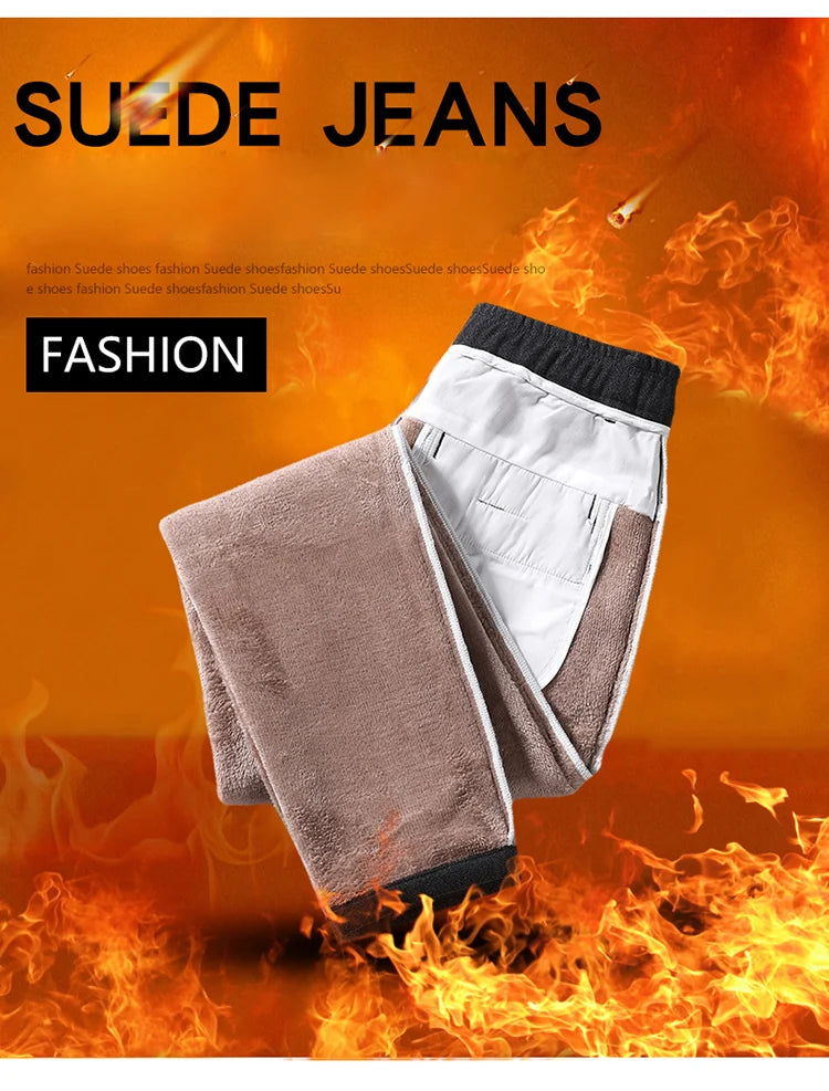 Men's Winter Fleece-Lined Slim Fit Pants – Thick Warm Straight-Leg Casual Business Trousers (Sizes 28-38)