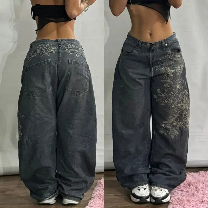 Men's Y2K Streetwear Washed Baggy Jeans – High Waist Wide-Leg Denim Pants in Retro Harajuku Punk Style