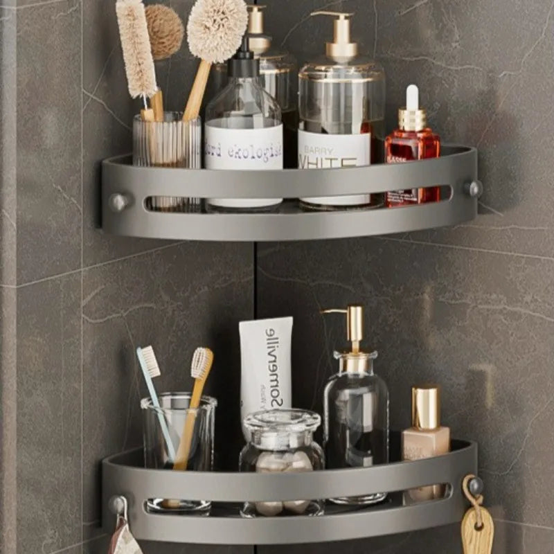 2PCS Adhesive Corner Shelves – No-Drill Wall-Mounted Bathroom Organizer for Shower, Sink & Toilet
