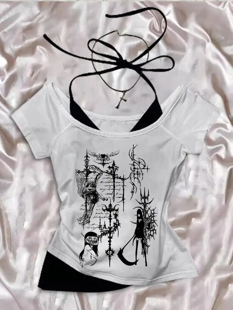 Y2K Aesthetic Grunge Graphic Crop Tank Top – Sleeveless Gothic Vintage Style for Women