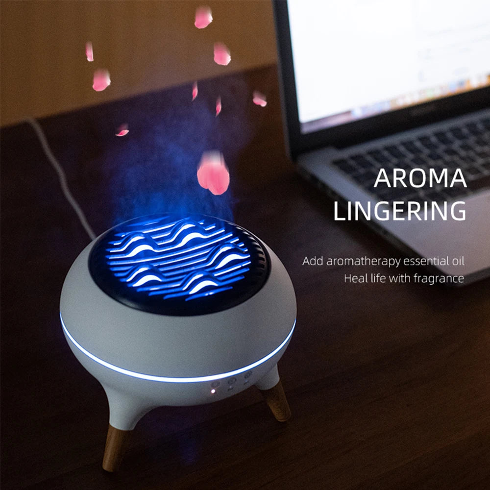 350ML Flame-Effect Jellyfish Aroma Diffuser – Dynamic Essential Oil Air Humidifier with Gradient LED Night Light for Desktop Use