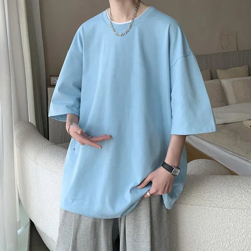 Men’s Oversized White Cotton T-Shirt – Solid Color Summer Casual Fashion Tee, Size up to 5XL