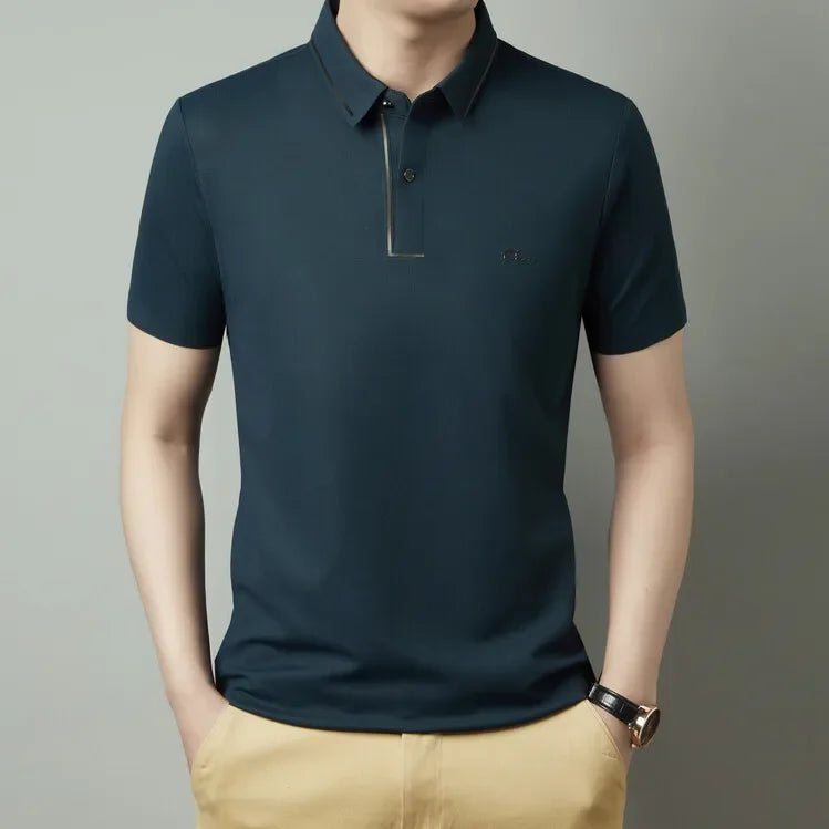 Men's Seamless Polo Shirt – Premium Cool Touch Fabric, Slim Fit Business Casual Golf Tee with Turn-Down Collar