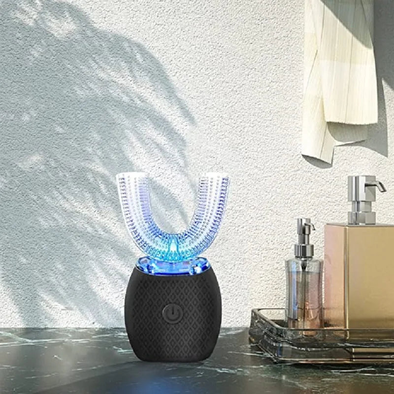 360° U-Shaped Sonic Electric Toothbrush – Hands-Free Silicone Auto Brush with Blue Light Whitening Technology