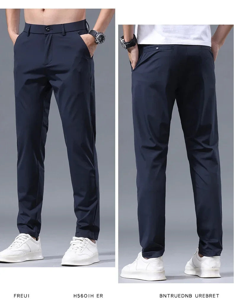 Men's Summer Lightweight Stretch Suit Pants – Slim Fit Korean Style Business Casual Trousers with Elastic Waist